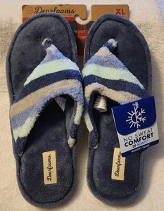 NEW Dearfoams Melanie Terry Cloth Blue Memory Foam Slip On Slippers Sz: XL 11-12 - Picture 1 of 6