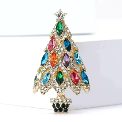 Broche vintage luxo brilhante strass vibrante árvore de Natal broche crachá presente - Imagem 1 de 4