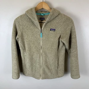 Patagonia Los Gatos Full Zip Hoodie Girls L 12 Taupe Tan Teddy Fleece Jacket - Picture 1 of 12