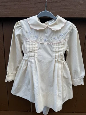 Vintage Nannette ivory Color Flower Embroidered Long Sleeve Dress 3T Collard - Image 1 of 4