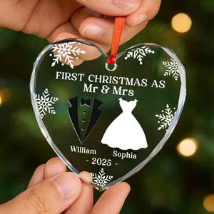 Custom Heart, Round Glass Ornament, Anniversary Christmas Wedding Gifts - Picture 1 of 3