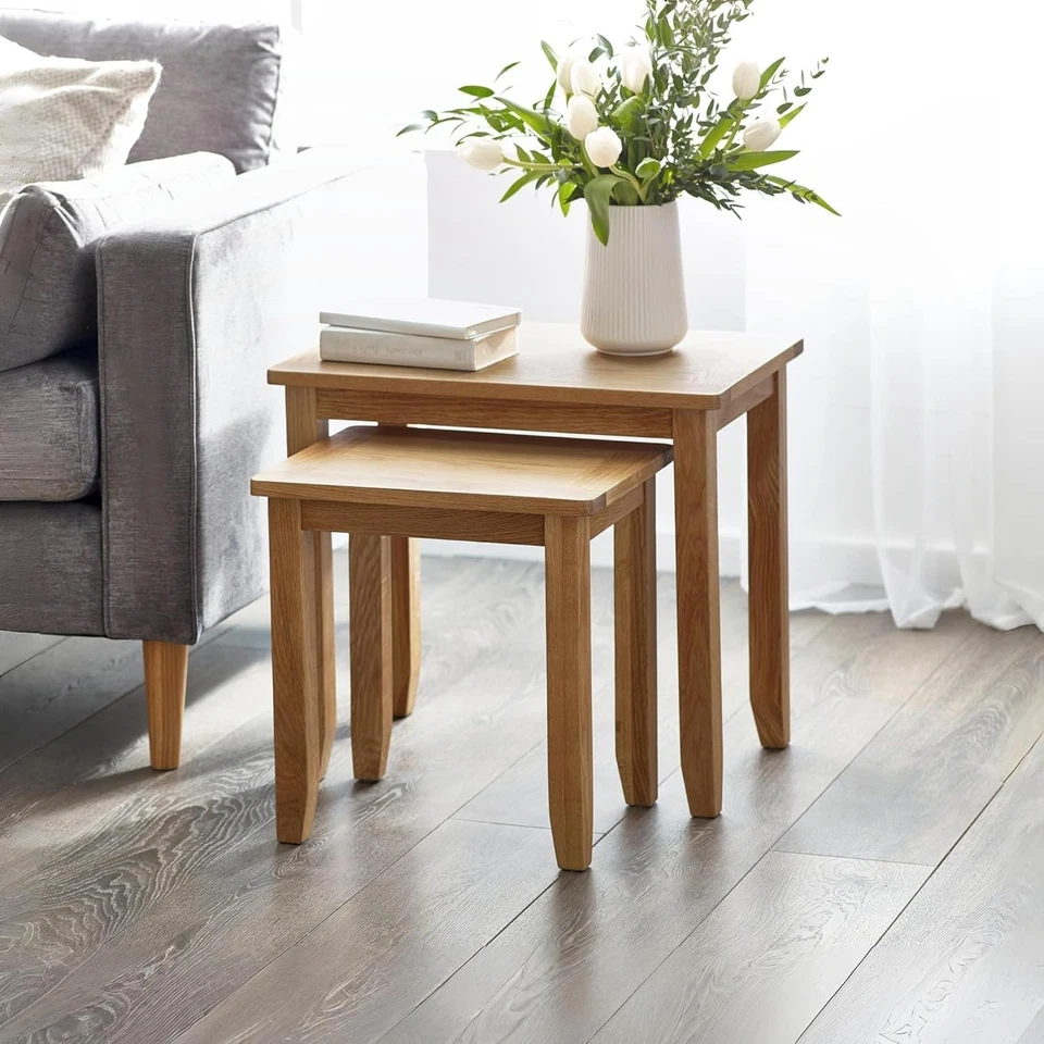 Oak Wood Nesting End Tables Set of 2 Rectangular Space Saving Side Table - Image 1 of 4