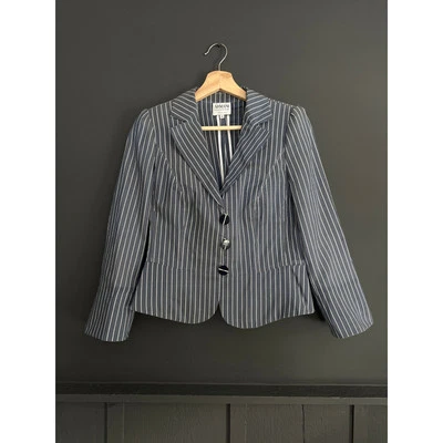 Blazer Corto Armani Collezioni Antinea Mezcla Seda Azul Rayas Brillo Transparente 40 Foto 1 de 4