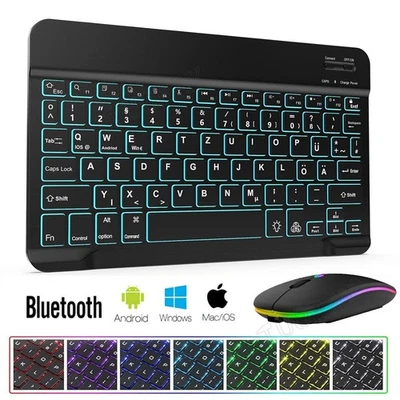 QWERTZ Bluetooth Tastatur Beleuchtet für iPad 10/9/8/7/6/5th Air 3 4 5th Pro 11 - Bild 1 von 4