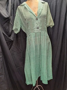 Abito da giorno vintage anni 50 verde e bianco in pregiato cotone di J. Harlan taglia L/XL - Foto 1 di 9