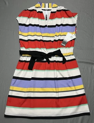 Nuevo con etiquetas Vestido Kensie Profundo Cuello en V Tomate Combo Rayas Cinturón Talla Grande Precio de venta sugerido por el fabricante 89 USD Foto 1 de 4