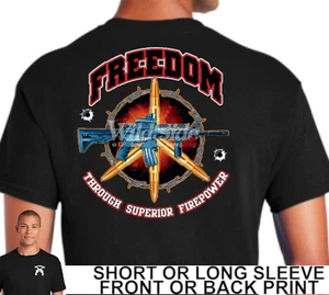 Patriotic 2nd Second Amendment Freedom Through Superior Firepower Men's T Shirt - Picture 1 of 11