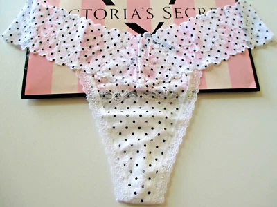 Sexy Tanga Panty Victoria's Secret Encaje XL Blanco y Negro Lunares VS Foto 1 de 4
