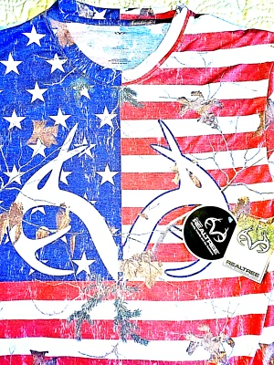 NEW by REALTREE, MENS SIZE LARGE, CAMO ANTLER STARS&STRIPES SHIRT, MSRP $35.00! - Image 1 of 4