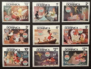 DOMINICA PETER PAN 1980 DISNEY CHRISTMAS STAMPS SET 9V MNH TINKERBELL FAIRYTALE  - Picture 1 of 1