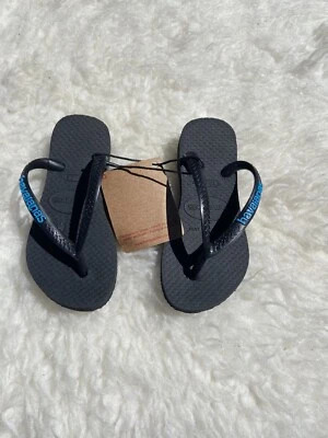 Havaianas Blue Logo Boys Thongs Black Sz 23-24 Bnwt Sb81 - image 1 of 4