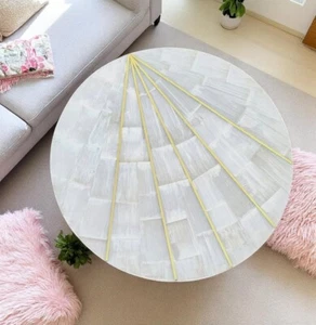 Mesa de centro redonda de piedra de selenita de 30" piedras preciosas curativas decoración del hogar - Imagen 1 de 7