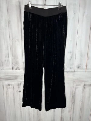 WOMENS CABI BLACK CRUSHED VELVET PULLON WIDE LEG HIGH RISE HOSTESS PANTS SMALL - Image 1 of 4