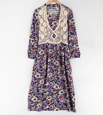 Винтажный Carol Anderson Midi платье маленький многоцветный цветочный крючком жилет Cottagecore - Изображение 1 из 4