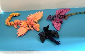 3D PRINTED/LOT OF 3 DRAGONS/DYNAMIC COLORS/ARTICULATED/3 SIZES - Picture 1 of 11