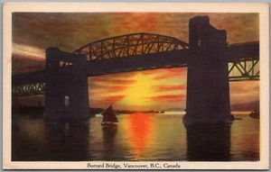Postcard Vancouver British Columbia Burrard Bridge Scenic Evening View - Picture 1 of 2