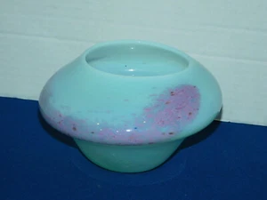 Art Glass Blown Glass Bowl Mint Green with Pinkish Purple Detail Pontil Bottom - Picture 1 of 6