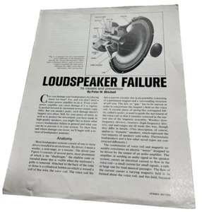 LOUDSPEAKER FAILURE ARTICLE ILLUSTRATED PETER MITCHELL 1974 STEREO REVIEW D1320 - Imagen 1 de 4