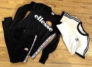 ELLESSE -Striped side -L/sleeve TOP & Matching LEGGINGS & Adidas T/SHIRT- Size 6 - Picture 1 of 13