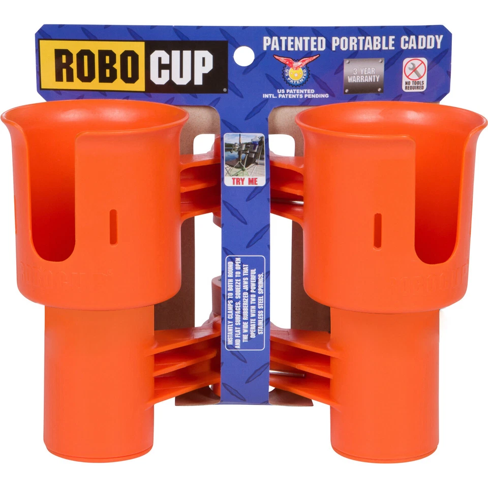 ROBOCUP Boat Cup Holder Clamp-On Caddy Holds 2 Drinks, Rods, Tools, Phone, Gear - Image 1 of 4