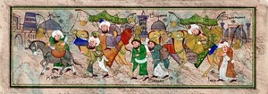 Miniature Painting Persian Art Silk Paper Handmade Caravan 28,5 x9,5 - Picture 1 of 4