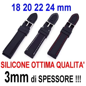 CINTURINO OROLOGIO SILICONE 18mm 20mm 22mm 24mm NERO ROSSO BIANCO GOMMA MORBIDA - Foto 1 di 1