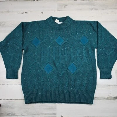 Vintage Together! Suéter Mezcla Lana Mujer Grande Azul Verde Tejido Cálido Foto 1 de 4