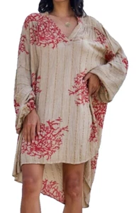 Italy Blusenkleid Longbluse Tunika Kleid Hängerchen beige rot Glitzer Gr 36 - 44 - Bild 1 von 6