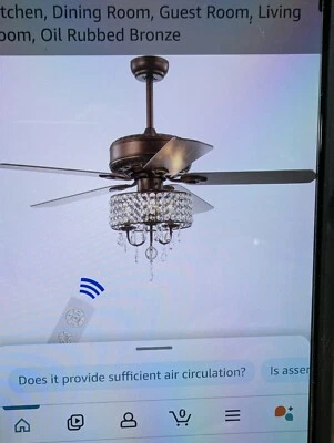 JONATHAN Y Ceiling Fan W/ Remote 52" 3-Light Crystal LED Oil Rubbed Bronze - Image 1 of 2