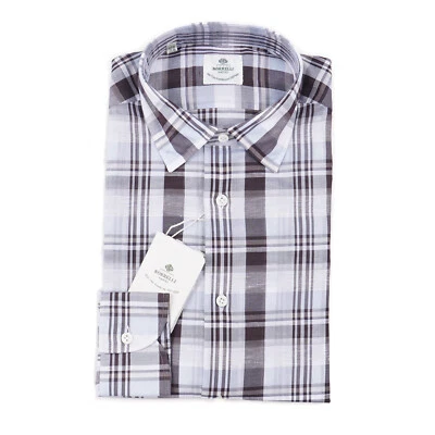 Luigi Borrelli 分层格子轻便棉质亚麻衬衫 15.75 (Eu 40) 全新带标签 — 第 1/4 张图片