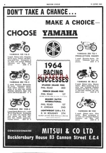 YAMAHA Range of Lightweight Motor Cycles ADVERT Vintage 1964 Print Ad 694/55 - Picture 1 of 1