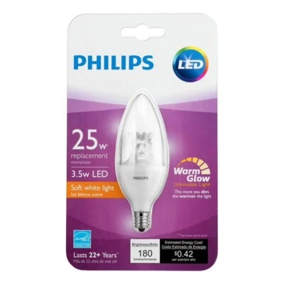 Philips LED B11 Candle Candelabra Base 25W EQ 2.7 Watt Warm/Soft White Light - Image 1 of 3