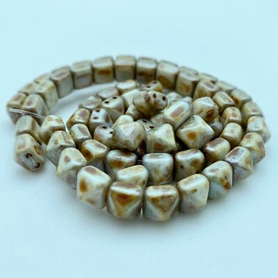 Shiny Ceramic Tile Picasso 2-Holed Pyramid Czech Glass Beads (8mm) (SCG36) - Image 1 of 4