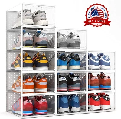 12 Piezas Caja De Zapatos Transparente Sneakers Organizador Apilables Plegables - Image 1 of 4
