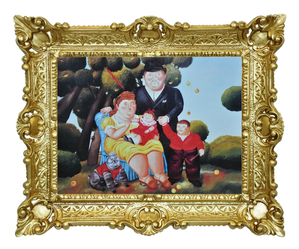 STAMPA SU CARTA TELATA LA FAMIGLIA DI BOTERO CON CORNICE STILE BAROCCO CM 55X45 - Immagine 1 di 1