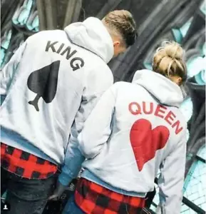 King & Queen Couple Matching Hoodie Hooded Sweater Sweatshirt Anniversary Love - Picture 1 of 8