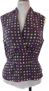 Joseph Blouse Silk Polka Dot Black Rainbow V Neck Sleeveless Top size UK 10 - Picture 1 of 16