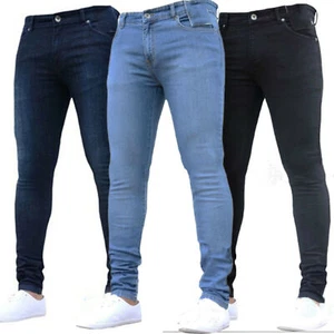Men's Slim Fit Jeans Stretch Denim Pants Casual Skinny Designer Jeans Trousers - Picture 1 of 9