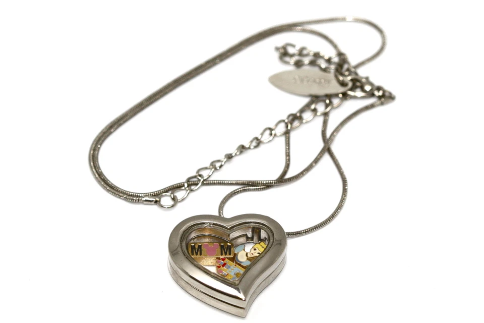 MEDALLÓN CORAZÓN DISNEY COLLAR PLATA FLOTANTE DÍA DE LA MADRE CENICIENTA CASTILLO ENCANTO Foto 1 de 1
