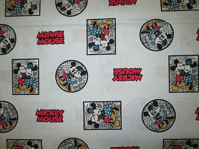 MICKEY MOUSE MINNIE FRAMED CIRCLES SQUARES COMIC BOOK COTTON FABRIC FQ  - Image 1 of 4