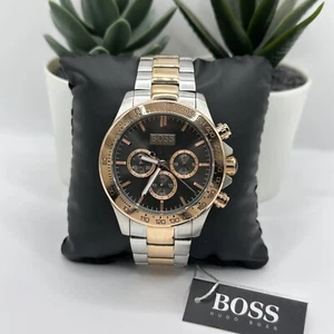 BOSS HERREN UHR 1513339 EDELSTAHL BICOLOR ARMBAND GRAUES ZIFFERBLATT SILBER GEHÄUSE - Bild 1 von 6