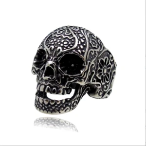 Cooler Herren Gothic Blume Totenkopf 316L Edelstahl Biker Ring Modeschmuck - Bild 1 von 5