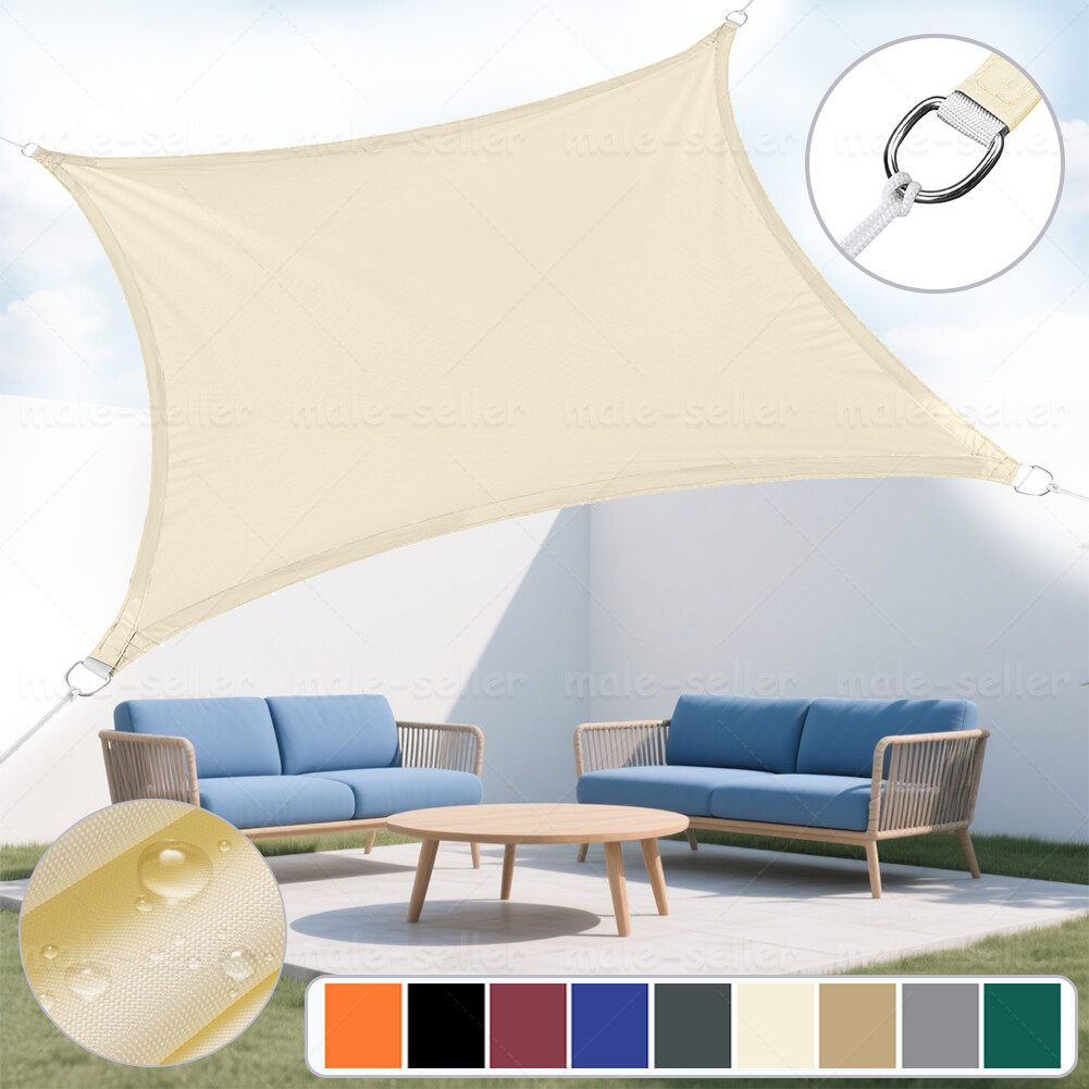 FLY HAWK Sonnensegel 10' X 10' Rechteckig – Aus Robustem HDPE-Gewebe, Blockiert 95% UV, Für Terrasse, Garten & Pool