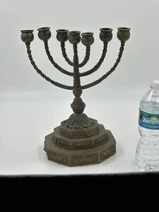 ANTIQUE HEAVY BRONZE JEWISH MENORAH HANUKKAH 17" TALL JUDAICA  - Picture 1 of 6