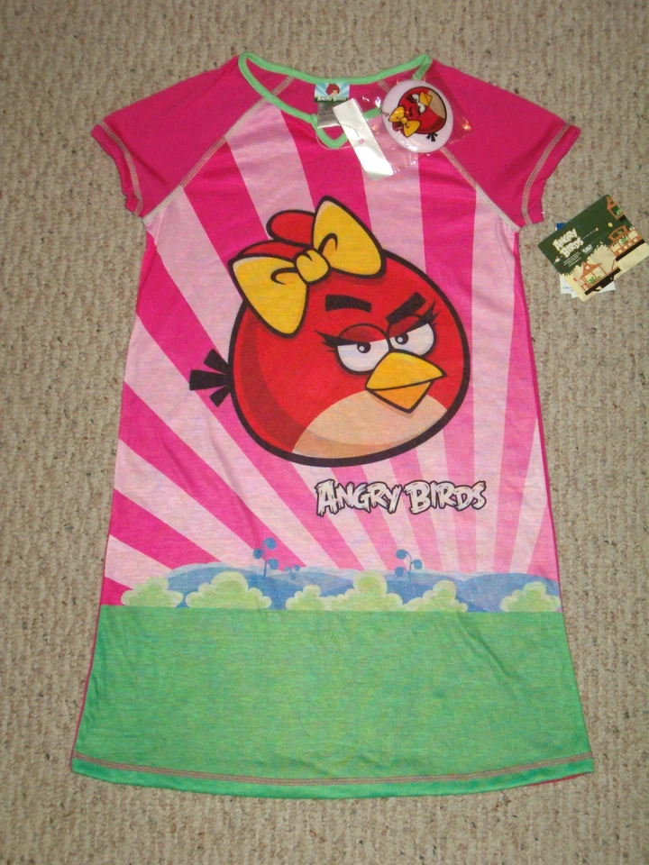 NWT Angry Birds Nightgown Pajamas Size 10/12 + Free Key Chain $32 RV - Imagem 1 de 1