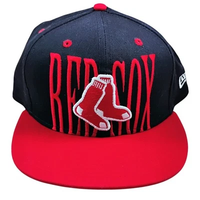 New Era Boston Red Sox Large Spell Out Snapback Hat Cap Blue Red Socks - Image 1 of 4