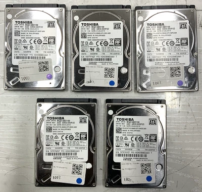 Lot of 5 - Toshiba 1TB 5.4K RPM 3.0Gb/s SATA 2.5" HDD | MQ01ADB100, 01KT1K - Image 1 of 2
