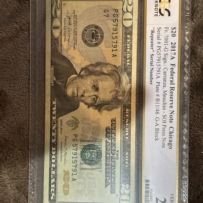$20 2017A Federal Reserve Note Chicago Repeater Serial Number#57915791 - Image 1 of 4