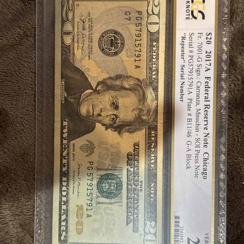 $20 2017A Federal Reserve Note Chicago Repeater Serial Number#57915791 - Image 1 of 4