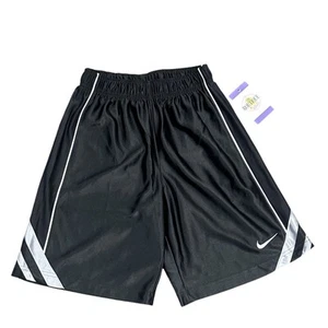 Nike Youth Boys S Black Athletic Basketball Shorts White Stripes Elastic Waist - Picture 1 of 10